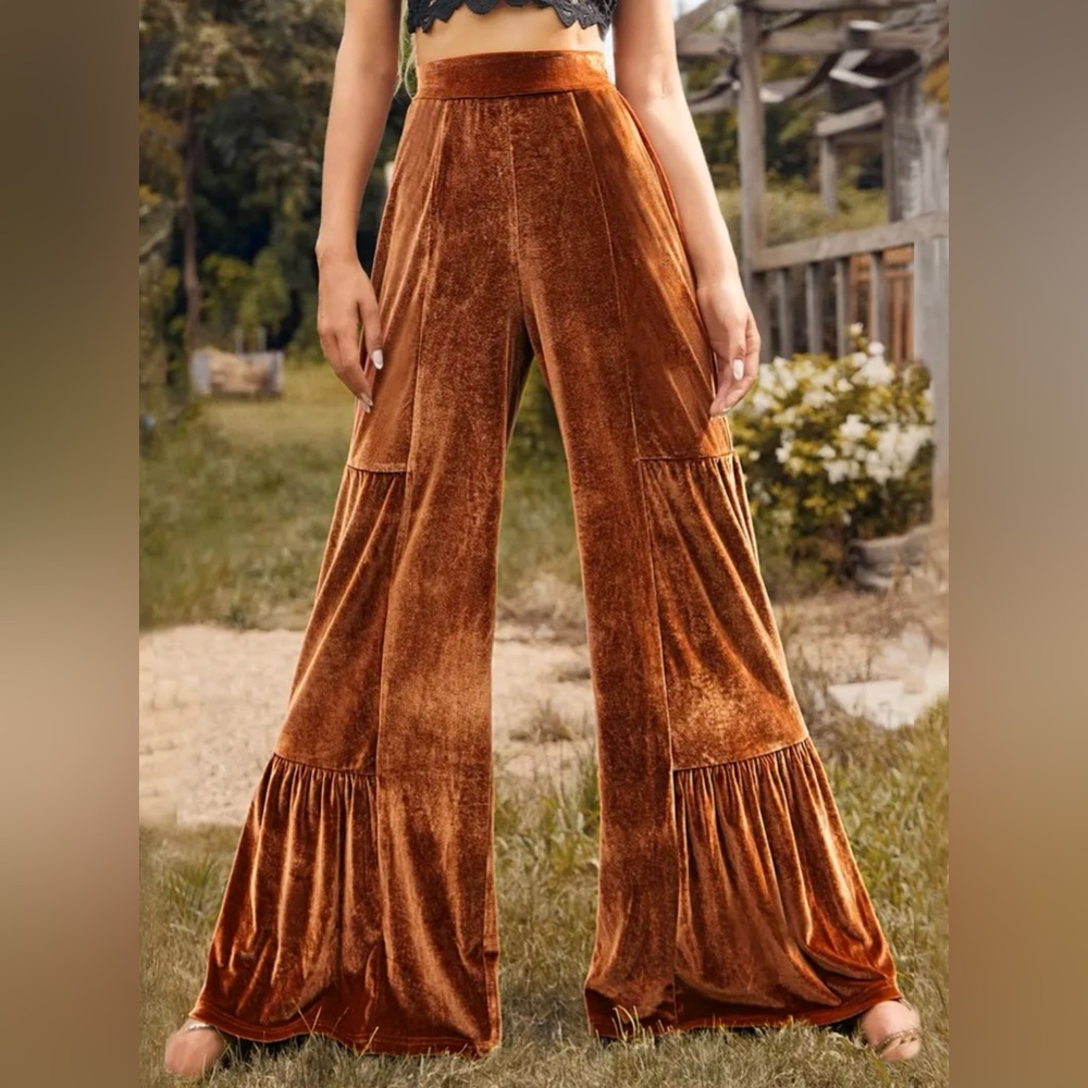 NEW Velvet Wide-Leg Pants in Rust